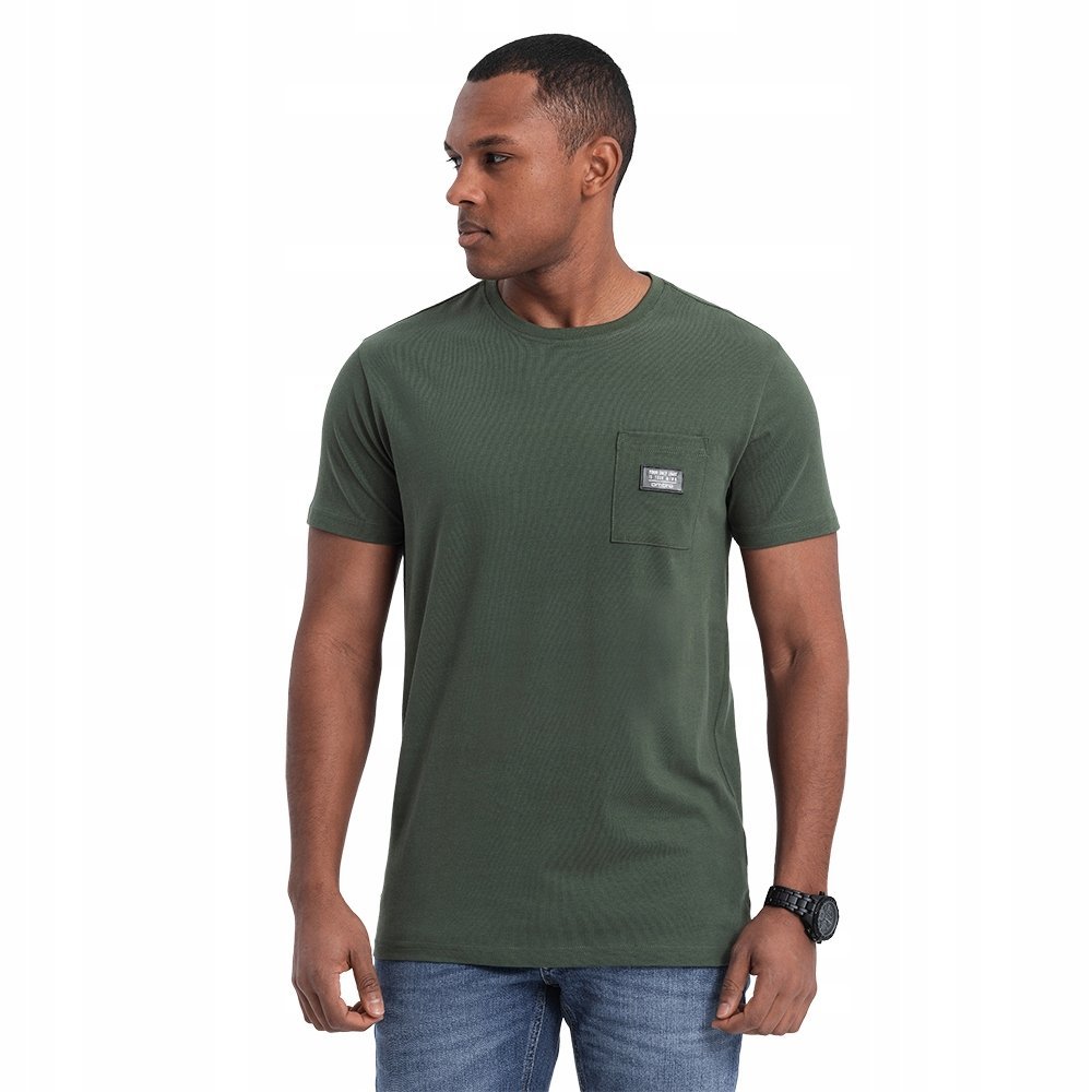 Casualowy t-shirt męski 100% bawełna ciemnooliwkowy V4 OM-TSCT-0109 S