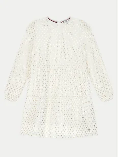 Tommy Hilfiger Sukienka elegancka Foil Star Dress Ls KG0KG08210 Écru Regular Fit - Sukienki i spódniczki dla dziewczynek - miniaturka - grafika 1