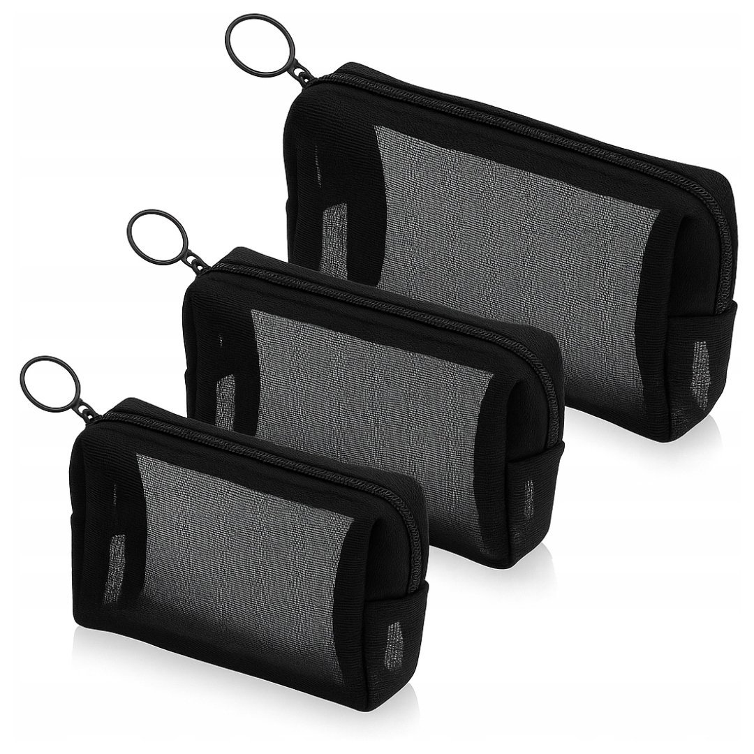 3szt. KOSMETYCZKI Z SIATKI PLAŻOWE MINI TORBY TOALETOWE TORBA PODRÓŻNA