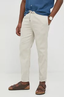 Spodnie męskie - La Martina spodnie z domieszką lnu kolor beżowy w fasonie chinos - grafika 1
