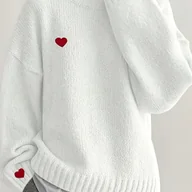 Swetry damskie - TEMU Nowy Zimowy Modny Sweter, Biało-Czerwony Wzór z Serduszkiem Elegancka Luźna Bluzka Długi Rękaw Damska Warstwa Podstawowa na Jesień i Zimę - miniaturka - grafika 1