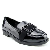 Mokasyny damskie - VINCEZA 58389 damskie mokasyny skórzane półbuty lakierki czarne - miniaturka - grafika 1