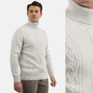 Swetry męskie - Sweter Męski Golf Szary Gruby Zimowy Wełniany Ciepły L Szary - miniaturka - grafika 1