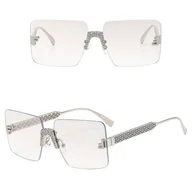 Okulary przeciwsłoneczne - Damskie bezramkowe okulary przeciwsłoneczne z filtrem UV400 - SRP-01G mleczny/srebrny - miniaturka - grafika 1
