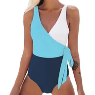 Stroje kąpielowe - Jednoczęściowy strój kąpielowy z wiązaniem na boku - Niebieski L - miniaturka - grafika 1