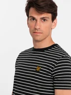Koszulki męskie - Męski t-shirt w paski czarno-biały V2 OM-TSCT-0183 L - miniaturka - grafika 1