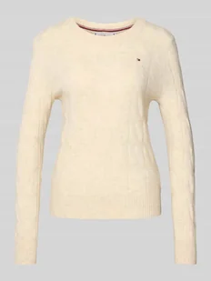 Sweter o kroju regular fit z dzianiny z czystej wełny ze ściegiem warkoczowym - Swetry damskie - miniaturka - grafika 1
