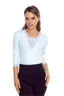 Bluzki damskie - Bluzka damska z głębokim dekoltem i koronką Eulalia biała 3XL - miniaturka - grafika 1