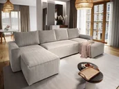 Pościel - Masseno Narożnik ASPRA z funkcją spania i pojemnikiem na pościel Kształt U, Rozkładana sofa, Rogówka - Beżowy, POSO 02 - miniaturka - grafika 1