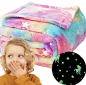 Koce i narzuty dla dzieci - KOC ŚWIECĄCY W CIEMNOŚCI 150X200 JEDNOROŻEC MIĘKKI MIŁY PLED DLA DZIECI - miniaturka - grafika 1