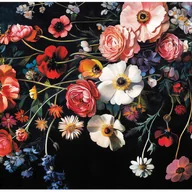 Fototapety - Fototapeta Kwiaty Polne Kolorowe na Czarnym Tle 350x250 cm Tapeta Do Sypialni Salonu Kuchni Na Flizelinie - miniaturka - grafika 1