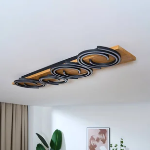 Eco-Light Lampa sufitowa LED Rifia, brązowa, długość 115 cm, 4-punktowa, drewno - Lampy sufitowe - miniaturka - grafika 1