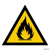 Systemy ekspozycyjne i znaki informacyjne - JA003 OSTRZEŻENIE PRZED SUBSTANCJAMI ŁATWOPALNYMI, FN - FOLIA SAMOPRZYLEPNA; (350X350MM) - miniaturka - grafika 1