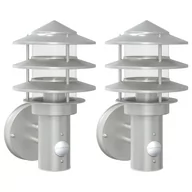 Lampy ogrodowe - vidaXL Kinkiety zewnętrzne z czujnikiem ruchu, 2 szt., srebrne, stal - miniaturka - grafika 1