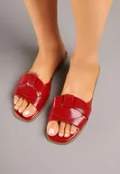 Klapki i japonki damskie - Bordowo-Czerwone Klapki na Płaskiej Podeszwie z Przeplatanym Paskiem Tenzirea - miniaturka - grafika 1