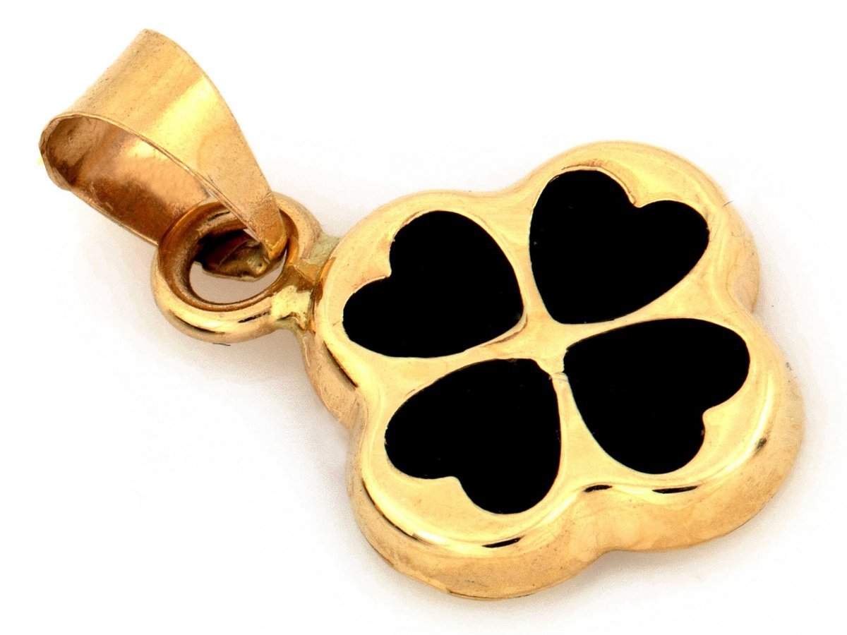 Zawieszka złota pr 585 czterolistna koniczynka z czarną emalią 0.53g