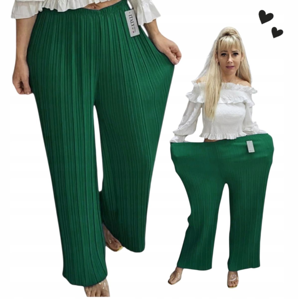 PLISOWANE SPODNIE Z SZEROKĄ NOGAWKĄ luźne cienkie palazzo 42 44 XL 2XL