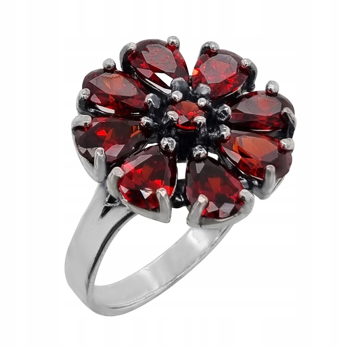 Pierścionek srebro 925 Elegancki Pierścień z Motywem Kwiatu Garnetr. 21