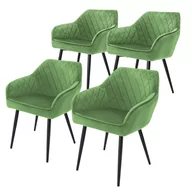 Fotele - Zestaw 4x Aksamitne tapicerowane krzesła do jadalni Zielone fotele do salonu - miniaturka - grafika 1