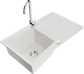 Zlewozmywaki z baterią - Mexen Cesar zlewozmywak granitowy 1-komorowy z ociekaczem i baterią kuchenną Telma, biały - 6514-20-670200-00 - miniaturka - grafika 1