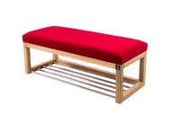 Ławki do przedpokoju - Ławka na buty LPG-4 140cm EMRAWOOD drewno lite kolor naturalny siedzisko gładkie kolor czerwony - miniaturka - grafika 1