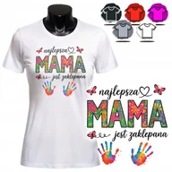 Koszulki i topy damskie - KOSZULKA DAMSKA Z NADRUKIEM - NAJLEPSZA MAMA JEST ZAKLEPANA - XS - miniaturka - grafika 1