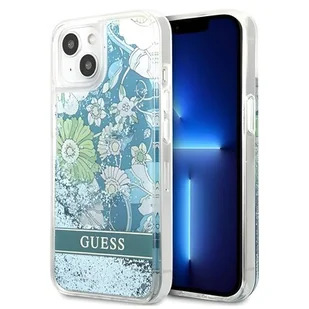 Guess GUHCP13MLFLSN iPhone 13 6,1" zielony/green hardcase Flower Liquid Glitter - Etui i futerały do telefonów - miniaturka - grafika 1