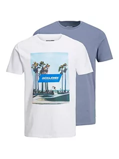 Koszulki męskie - JACK & JONES T-shirt męski, Biały 12234610, L - grafika 1