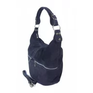 Torebki damskie - Klasyczny worek na ramię ,zamki suwaki XL A4 Shopper bag zamsz naturalny granatowy W345BS - miniaturka - grafika 1
