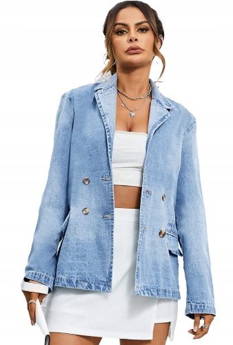 SHEIN KURTKA DAMSKA JEANSOWA NIEBIESKA 34 ŁOE