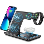 Ładowarki do telefonów - Ładowarka Indukcyjna YM-X455 3in1 Magsafe Wireless Charger Czarna - miniaturka - grafika 1