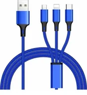 Kable USB - Kabel USB PremiumCord USB-A - USB-C + microUSB + Lightning 1.2 m Niebieski (ku31pow01) - miniaturka - grafika 1