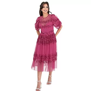 Maya Deluxe Damska sukienka Midi Ladies Sequin Embellished Short Sleeve Dress for Wedding Guest Bridesmaid Balowa Evening Occasion sukienka, Fuchsia, 42 - Sukienki - miniaturka - grafika 1