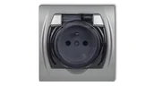 Gniazdka elektryczne - Karlik elektrotechnik LOGO Gniazdo bryzgoszczelne z/u (klapka dymna) srebrny metalik 7LGPB-1zd 7LGPB-1zdp - miniaturka - grafika 1