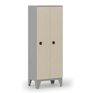 Drewniana szafa ubraniowa, obniżona, 2-drzwiowa, 1660 x 600 x 400 mm, zamek kodowy, szary/brzoza - Szafki BHP - miniaturka - grafika 1