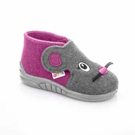 Buty dla dziewczynek - Kapcie dziecięce z myszką wełniane różowe - miniaturka - grafika 1