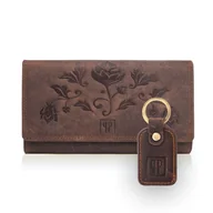 Portfele - Zestaw upominkowy dla kobiet zup-97-br portfel skórzany t-05-br i brązowy br - miniaturka - grafika 1