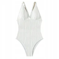 Stroje kąpielowe - JEDNOCZĘŚCIOWY STRÓJ KĄPIELOWY SEKSOWNY POŁĄCZONY PIERŚCIENIEM BIAŁY XL - miniaturka - grafika 1