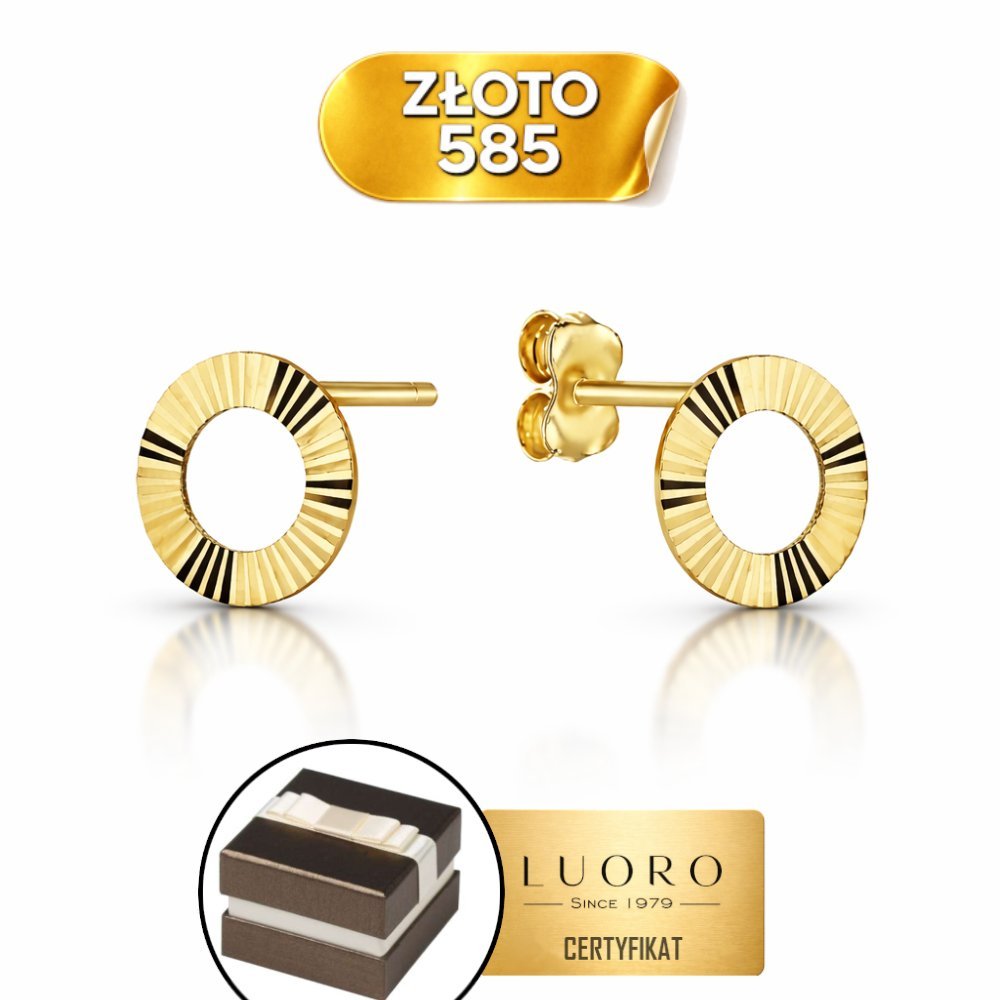 KOLCZYKI ZŁOTE 585 14K DIAMENTOWANE RINGI ŚREDNICA 9,8 MM SZTYFT