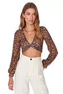 Body - Trendyol Damska damska bluzka slim bodycon dekolt w serek dzianinowa bluzka, brązowa, XS, Brązowy, XS - miniaturka - grafika 1