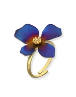 Pierścionki - Pierścionek srebrny pozłacany z tytanowym kwiatem regulowany rozmiar - miniaturka - grafika 1