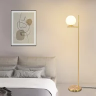 Lampy stojące - NETTLIFE Przemysłowa złota lampa podłogowa z włącznikiem nożnym, metalowa konstrukcja z białego szkła, zabytkowa lampa podłogowa E27 - miniaturka - grafika 1