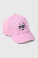 Czapki dla dzieci - Karl Lagerfeld czapka z daszkiem bawełniana dziecięca kolor różowy z aplikacją - miniaturka - grafika 1