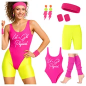 Stroje karnawałowe - Strój zestaw lata 80. neonowy spodenki body frotka - L - miniaturka - grafika 1