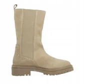 Kozaki damskie - Geox Beżowe Kozaki do Połowy Łydki z Ażurowymi Detalem ze Skórą 40 Jża - miniaturka - grafika 1