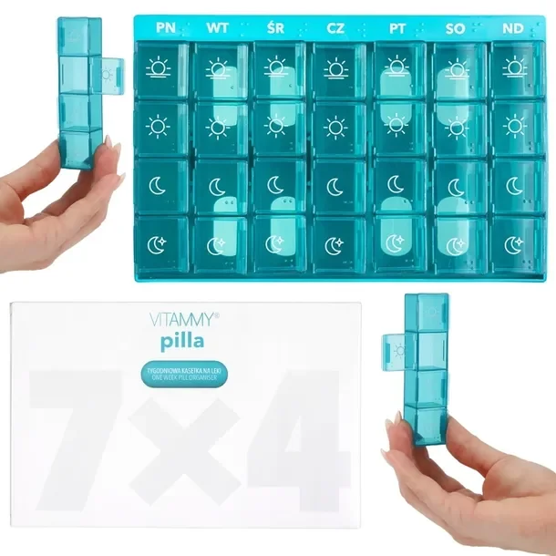 Pojemnik Organizer Kasetka Pudełko Na Leki 7 Dni 4 Pory Vitammy Pilla 7x4