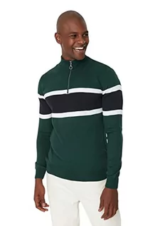 Bluzy męskie - Trendyol Męska bluza z kapturem z wysokim dekoltem w bloki kolorów, szmaragdowa zieleń, M, zieony (Szmaragdowa zieleń), M - grafika 1