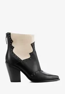 Półbuty męskie - Damskie kowbojki ze skóry naturalnej z dżetami czarno - kremowe - miniaturka - grafika 1