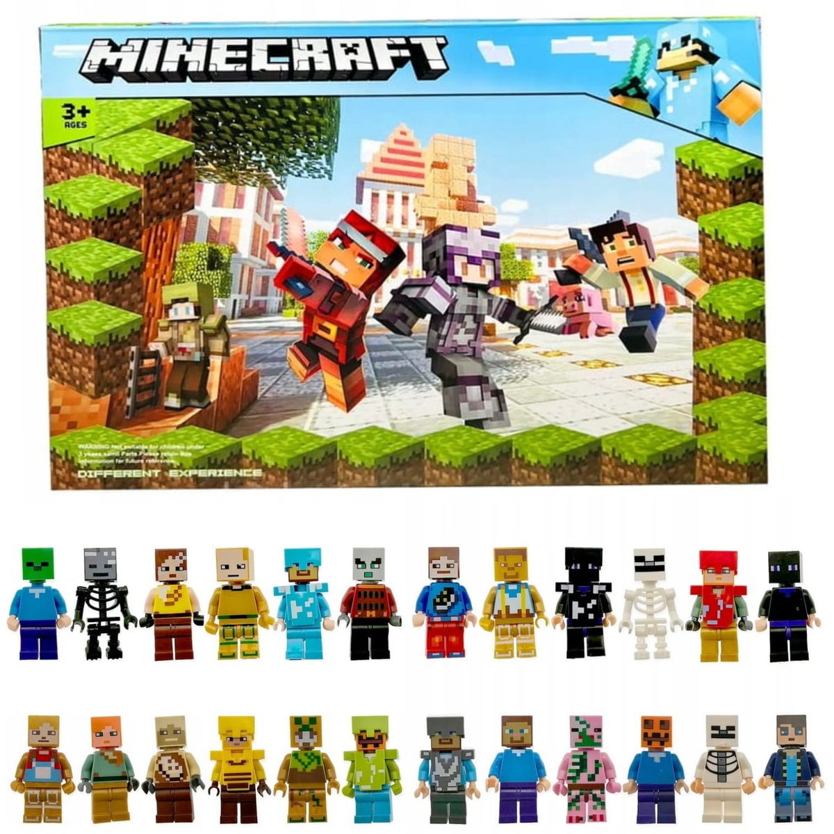 Figurki Minecraft Duży Zestaw Figurek Klocki 24 Sztuk + Akcesoria