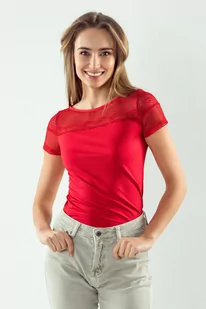 Eldar Dorita koszulka z koronką czerwona S - Koszulki i topy damskie - miniaturka - grafika 1
